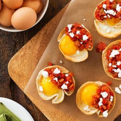 Baked Eggs in Tortilla Cups with Goat Cheese CMS