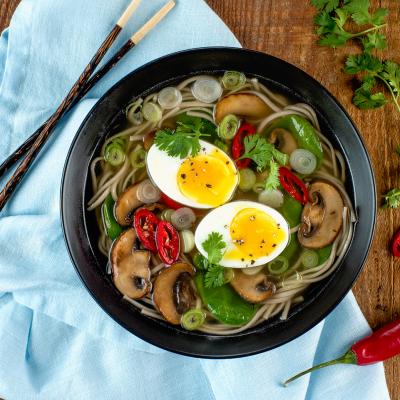 Spinach and Mushroom Soba Noodle Soup